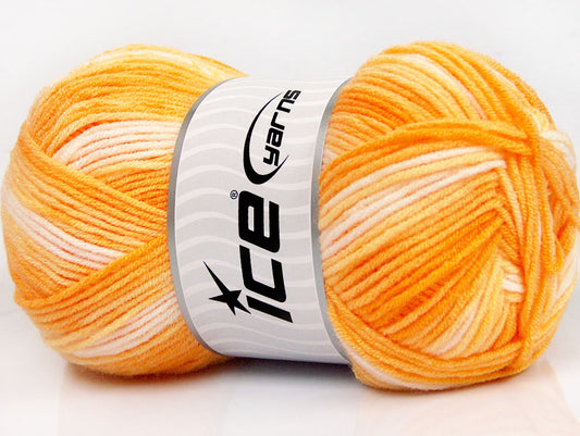 Lot of 4 x 100gr Skeins ICE BABY PRINT Hand Knitting Yarn Orange Shades Cream