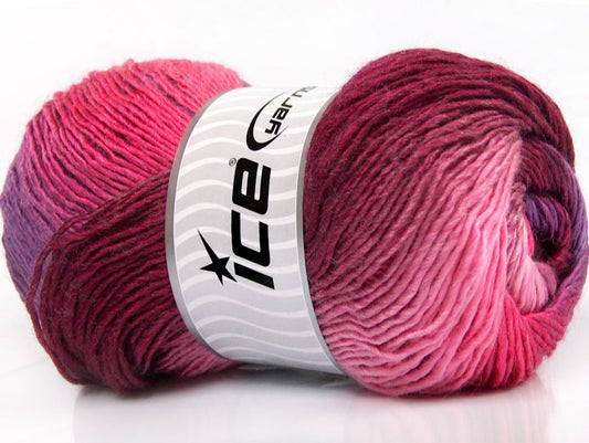 Lot of 4 x 100gr Skeins Ice Yarns PRIMADONNA (50% Wool) Yarn Maroon Lilac Pink Shades