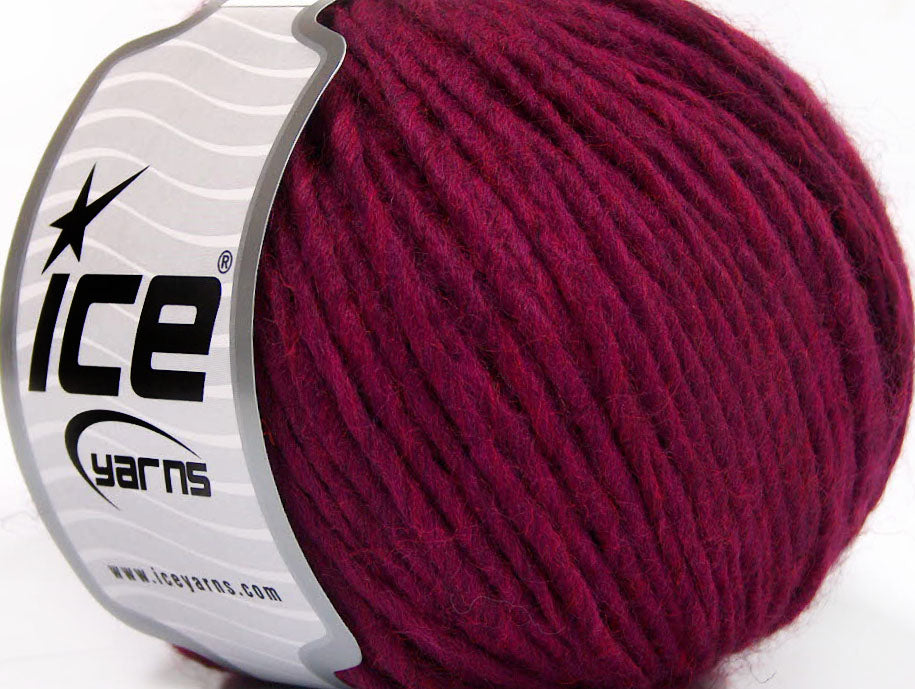 Lot of 8 Skeins ICE WOOL CORD ARAN (50% Wool) Hand Knitting Yarn Dark Fuchsia