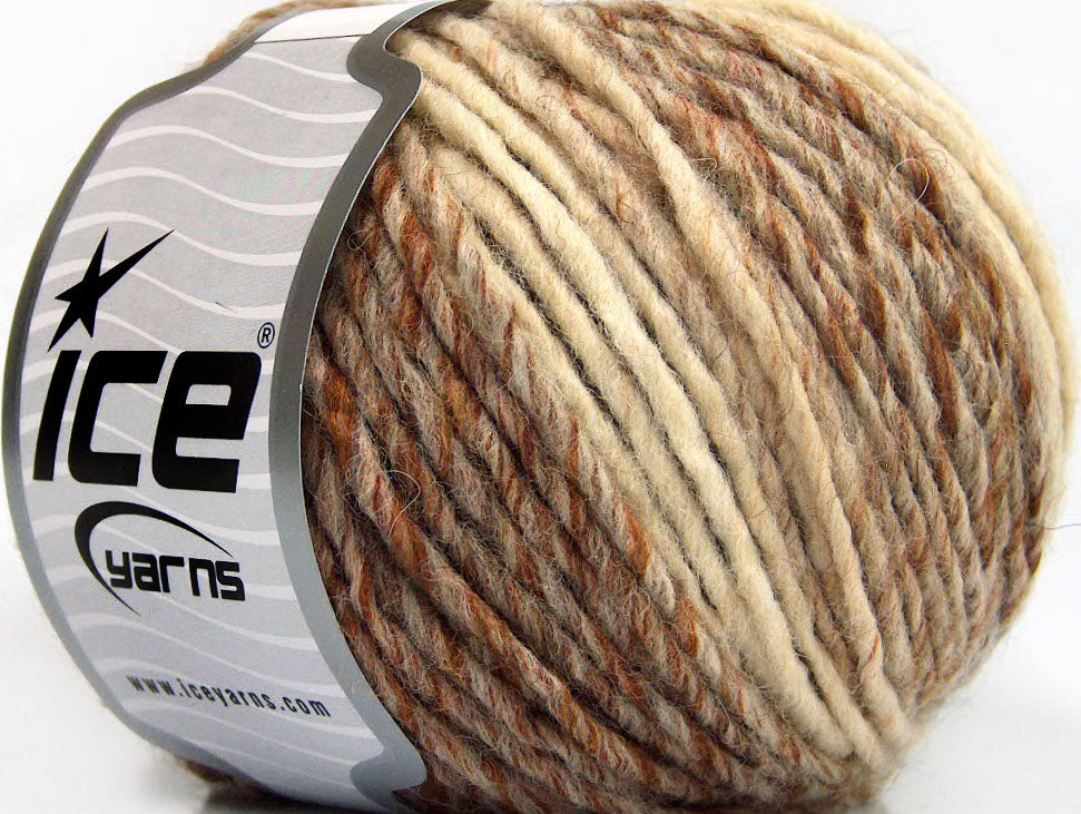 Lot of 8 Skeins ICE WOOL CORD ARAN (50% Wool) Yarn Brown Shades Cream