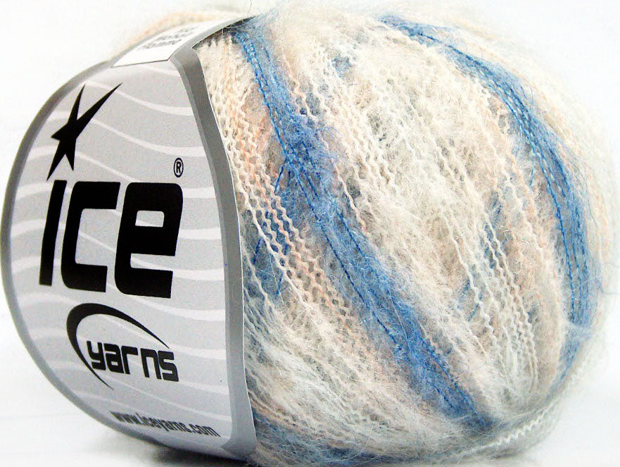 Lot of 10 Skeins Ice Yarns KID MOHAIR FLAMME (37% Kid Mohair) Yarn Blue White Light Salmon