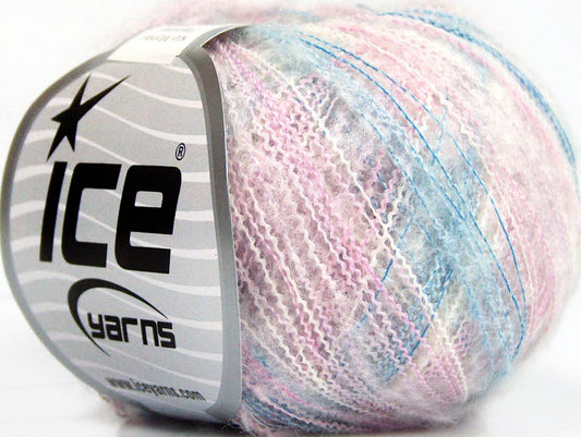 Lot of 10 Skeins Ice Yarns KID MOHAIR FLAMME (37% Kid Mohair) Yarn Pink Blue White