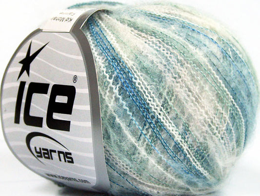 Lot of 10 Skeins Ice Yarns KID MOHAIR FLAMME (37% Kid Mohair) Yarn Turquoise Shades White