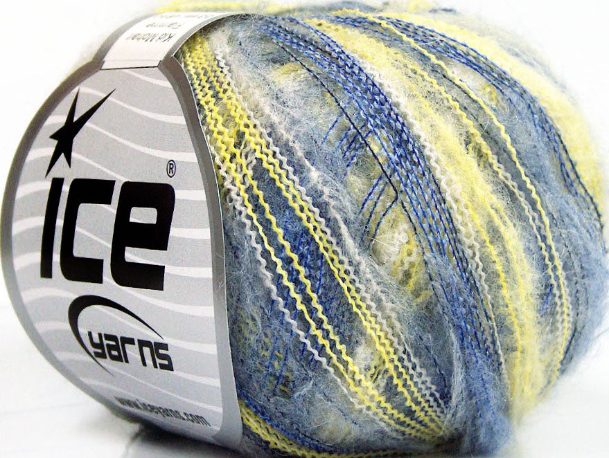Lot of 10 Skeins Ice Yarns KID MOHAIR FLAMME (37% Kid Mohair) Yarn Blue Yellow White