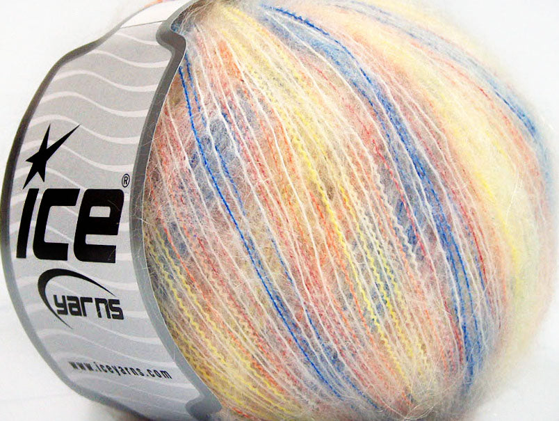 Lot of 8 Skeins ICE SALE MOHAIR-WOOL BLEND (35% Kid Mohair) Yarn Yellow Pink Blue White