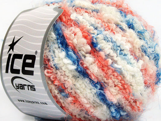 Lot of 4 x 100gr Skeins ICE SALE BOUCLE Hand Knitting Yarn Salmon Blue White