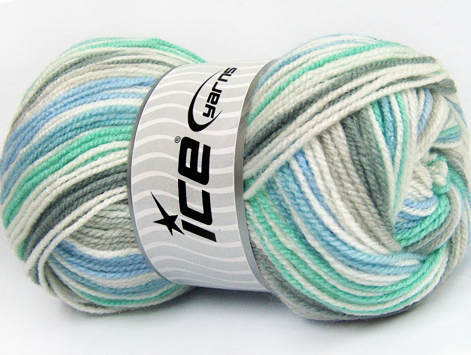 Lot of 4 x 100gr Skeins Ice Yarns GUMBALL Yarn Mint Green Blue Grey White