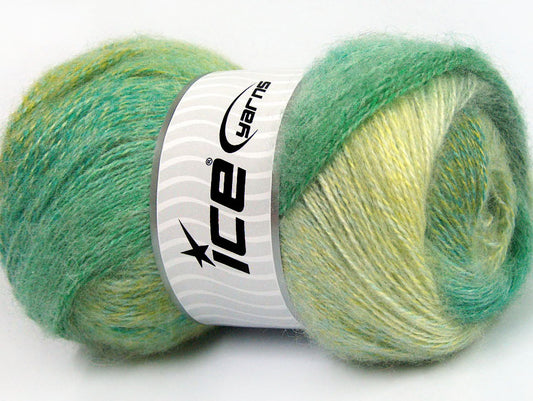 Lot of 4 x 100gr Skeins Ice Yarns MOHAIR PASTEL (10% Mohair 15% Wool) Yarn Green Shades