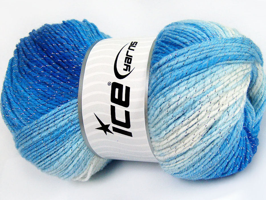 Lot of 4 x 100gr Skeins Ice Yarns MAGIC GLITZ Yarn Blue Shades White