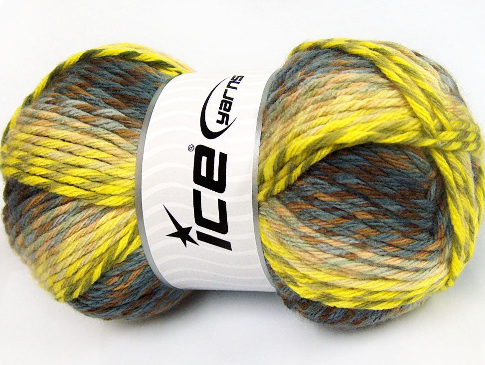 Lot of 4 x 100gr Skeins Ice Yarns HARMONY Yarn Neon Green Grey Shades Brown Shades Khaki