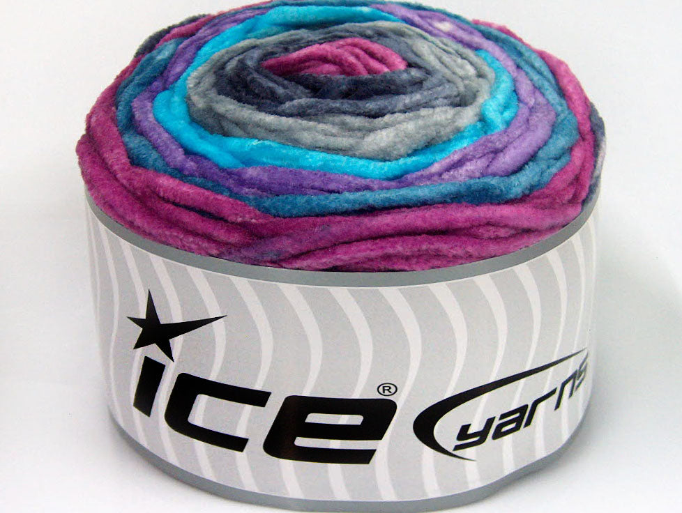 Lot of 2 x 150gr Skeins Ice Yarns CAKES CHENILLE Yarn Orchid Blue Lilac Turquoise Grey Shades