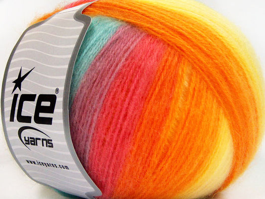 Lot of 4 x 100gr Skeins ICE ANGORA DESIGN (20% Angora 20% Wool) Yarn Yellow Green Turquoise Lilac Salmon Orange