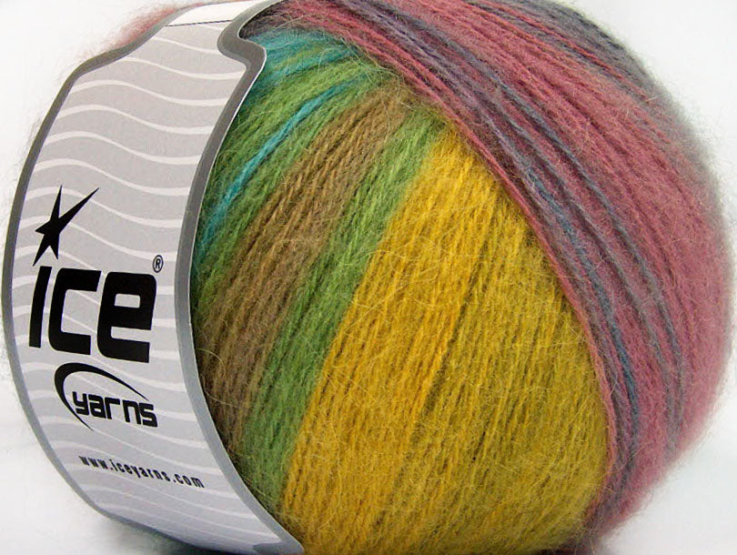 Lot of 4 x 100gr Skeins Ice Yarns ANGORA DESIGN (20% Angora 20% Wool) Yarn Green Shades Lilac Turquoise Orchid Pink