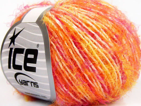 Lot of 8 Skeins ICE SALE EYELASH BLEND (20% Wool) Yarn Orange Yellow Pink White
