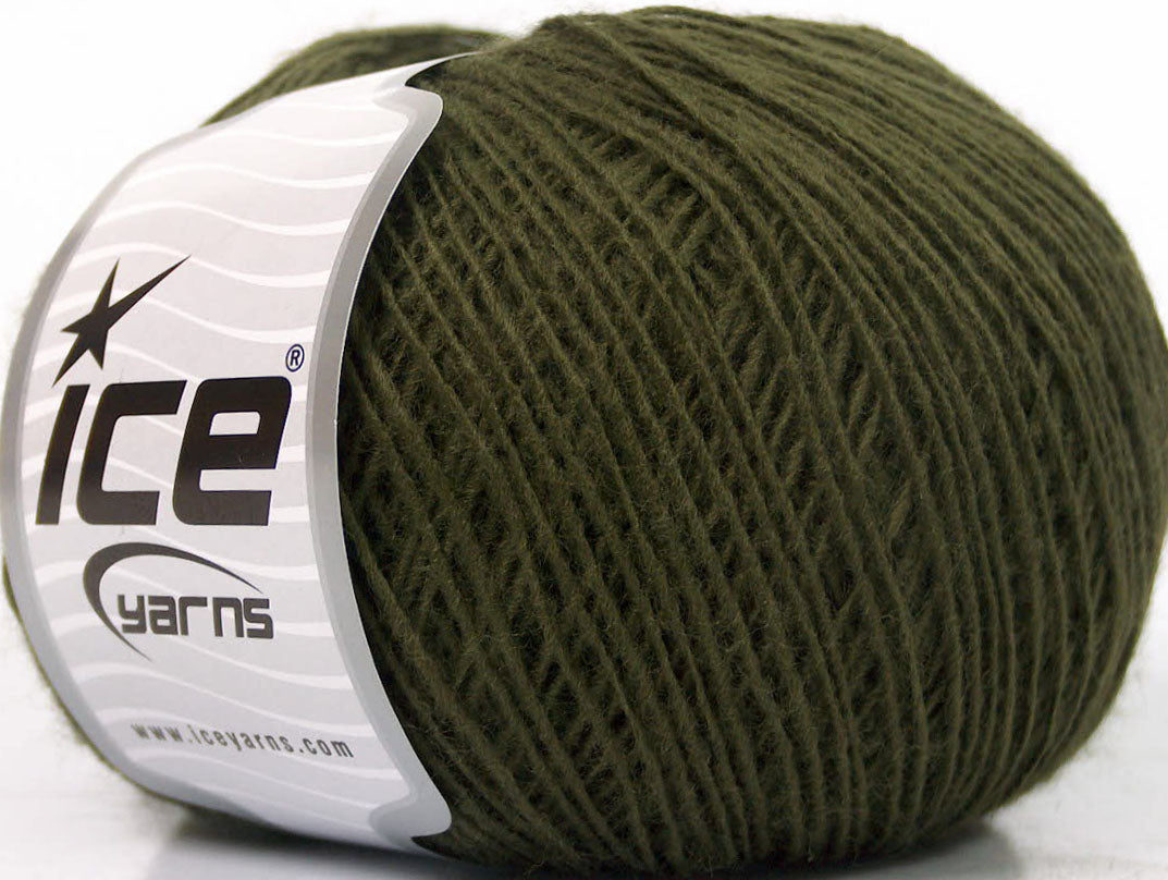 Lot of 8 Skeins ICE WOOL CORD SPORT (50% Wool) Hand Knitting Yarn Khaki