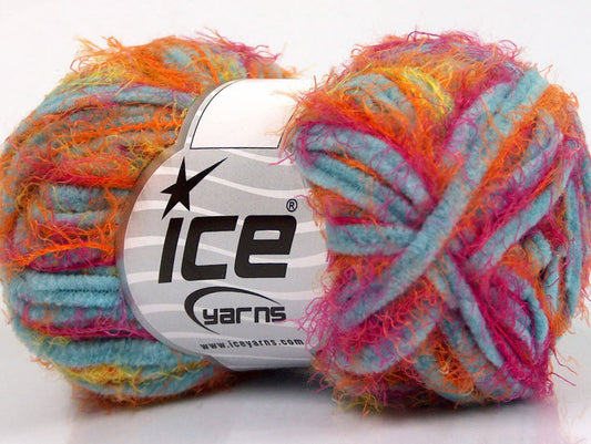 Lot of 8 Skeins ICE SALE EYELASH BLEND Yarn Turquoise Orange Fuchsia Yellow