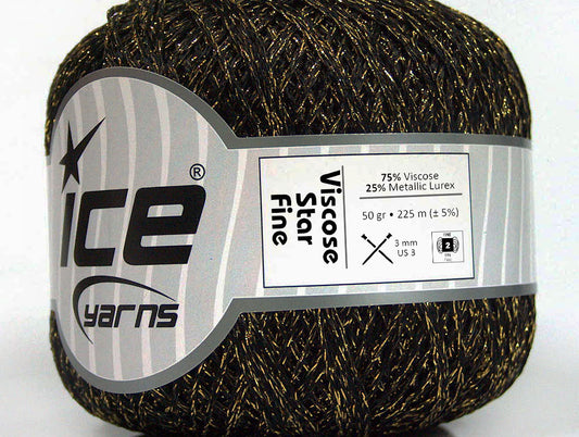 Lot of 6 Skeins Ice Yarns VISCOSE STAR FINE (75% Viscose) Yarn Black Gold