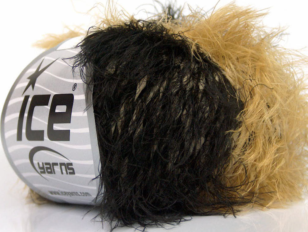 Lot of 8 Skeins ICE SALE EYELASH BLEND Hand Knitting Yarn Camel Black