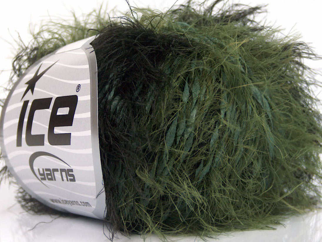 Lot of 8 Skeins ICE SALE EYELASH BLEND Hand Knitting Yarn Green Black