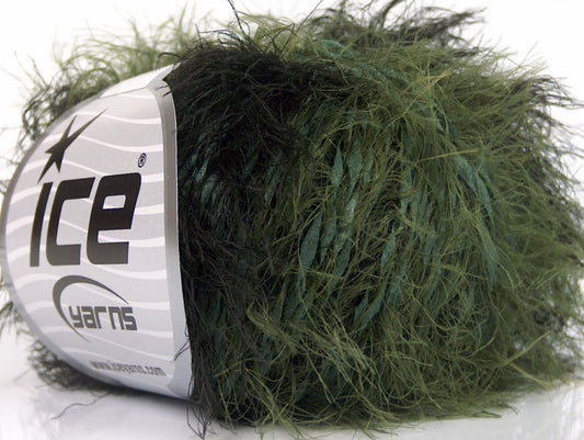 Lot of 8 Skeins ICE SALE EYELASH BLEND Hand Knitting Yarn Green Black