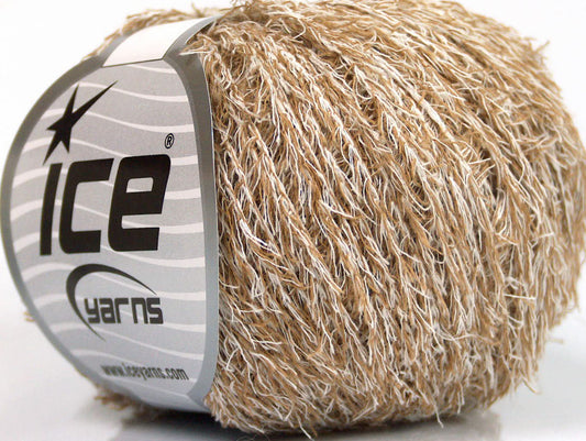 Lot of 8 Skeins Ice Yarns SALE EYELASH (50% Cotton) Yarn Light Brown White