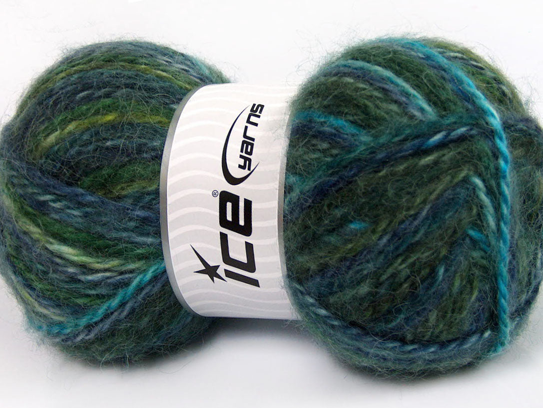 Lot of 2 x 150gr Skeins Ice Yarns SuperBulky ALPINE ANGORA COLOR (30% Angora) Yarn Green Navy Turquoise