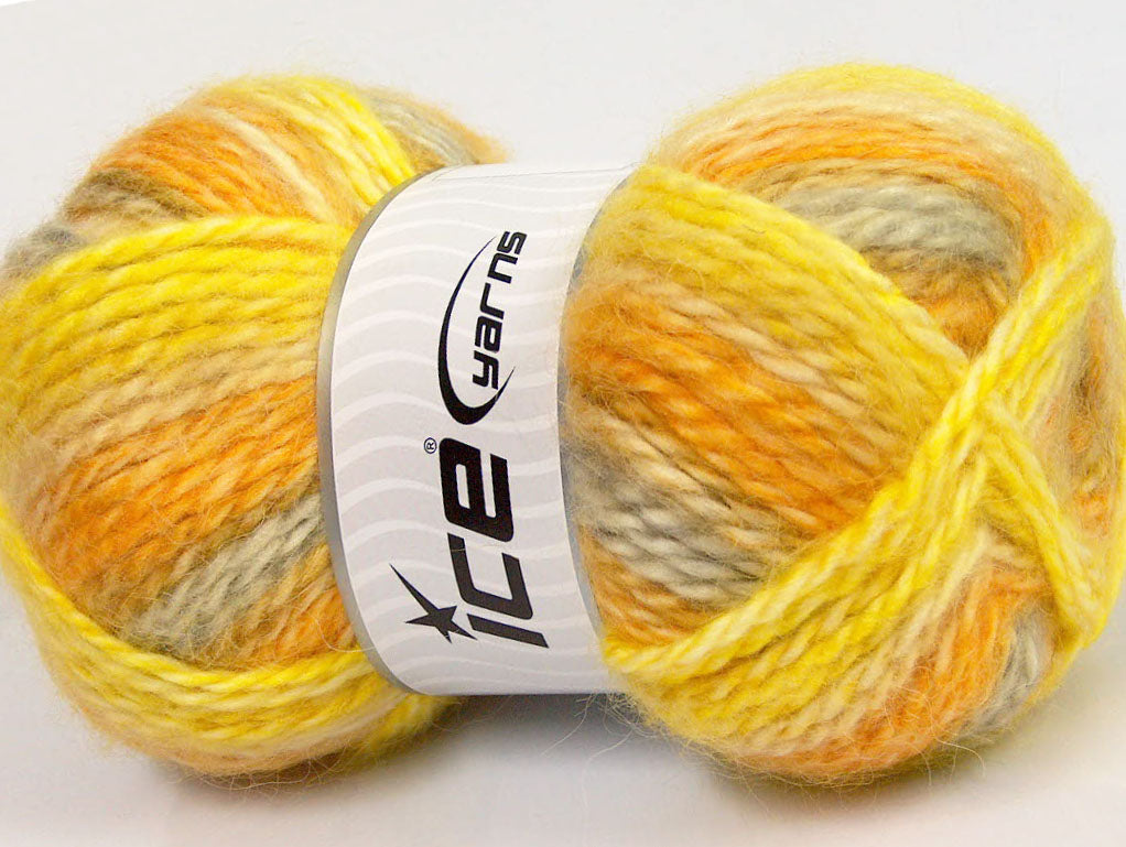 Lot of 2 x 150gr Skeins Ice Yarns SuperBulky ALPINE ANGORA COLOR (30% Angora) Yarn Yellow Gold Light Grey
