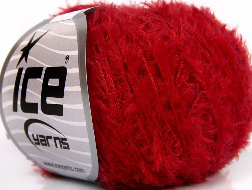 Lot of 6 Skeins ICE SALE EYELASH Hand Knitting Yarn Red