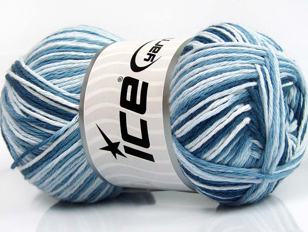 Lot of 4 x 100gr Skeins Ice Yarns NATURAL COTTON COLOR (100% Cotton) Yarn Blue Shades White