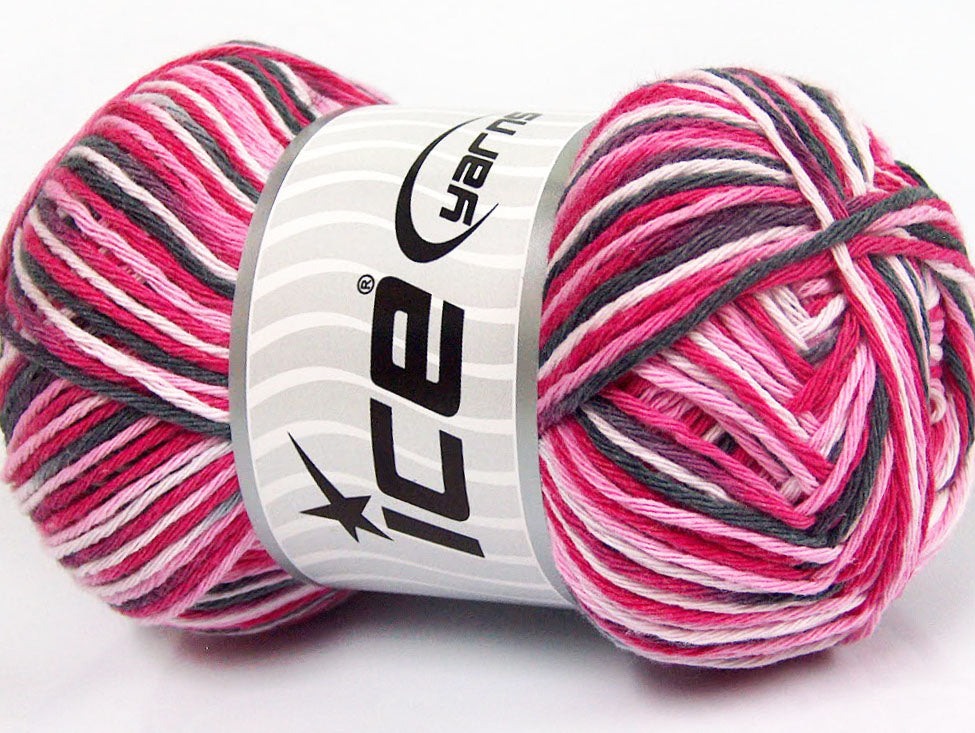 Lot of 4 x 100gr Skeins Ice Yarns NATURAL COTTON COLOR (100% Cotton) Yarn Pink Shades Grey Shades