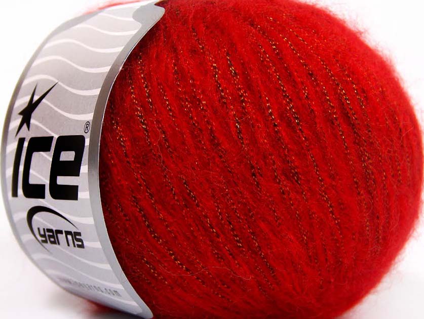 Lot of 8 Skeins Ice Yarns ROCK STAR METALLIC (25% Wool) Hand Knitting Yarn Red