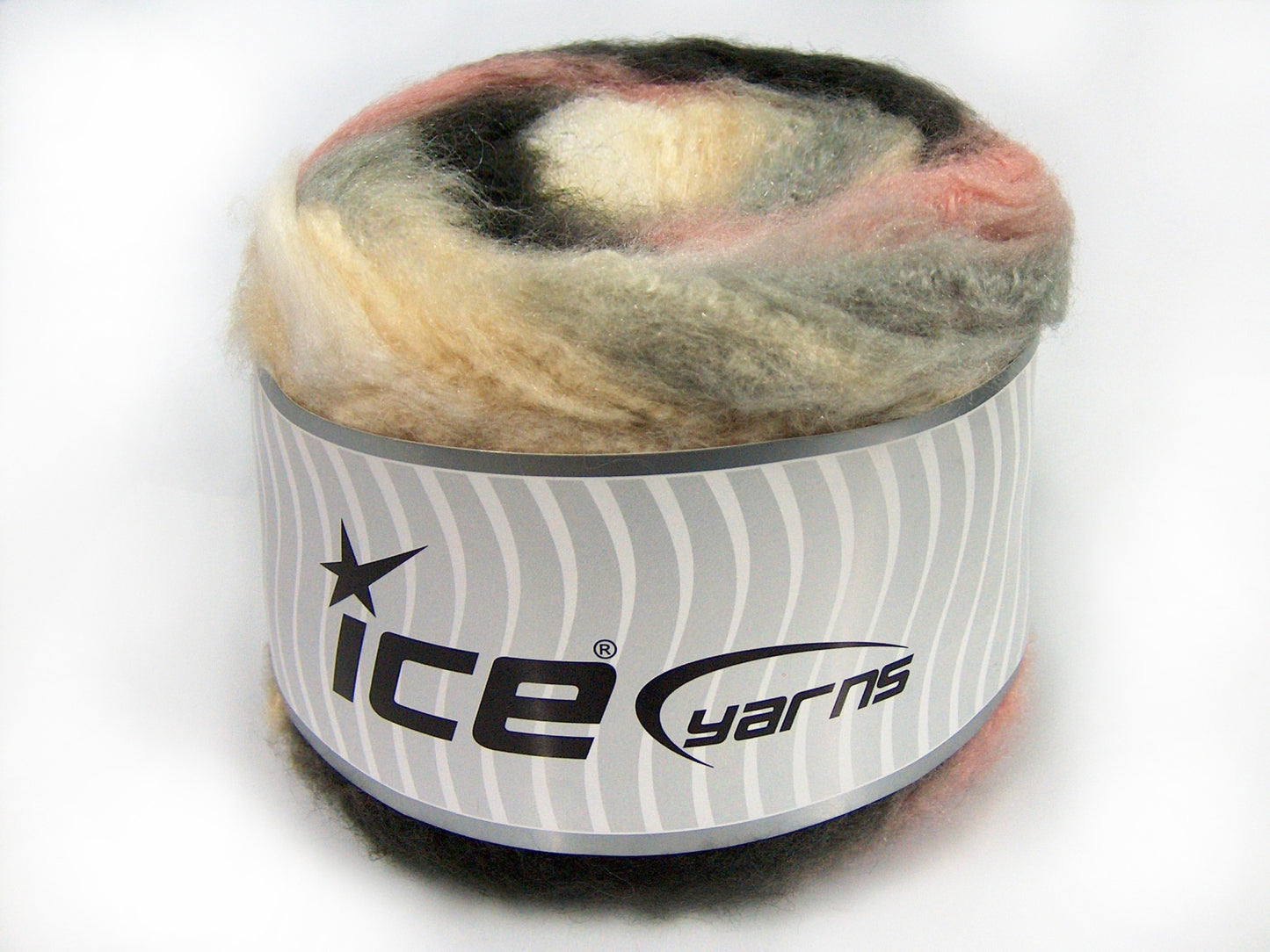 Lot of 2 x 150gr Skeins Ice Yarns CAKES FLUFFY (5% Mohair) Yarn Cream Grey Pink Black