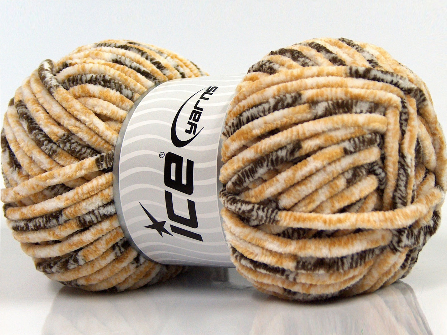 Lot of 4 x 100gr Skeins Ice Yarns CHENILLE BABY SAFARI (100% MicroFiber) Yarn Cream Brown White