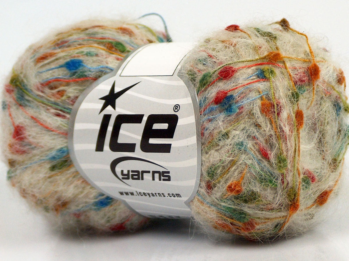 Lot of 6 Skeins Ice Yarns SALE POMPOM (21% Alpaca Superfine 20% Kid Mohair) Yarn Ecru Rainbow
