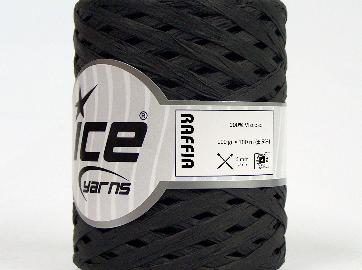 Lot of 2 x 100gr Skeins Ice Yarns RAFFIA (100% Viscose) Yarn Black