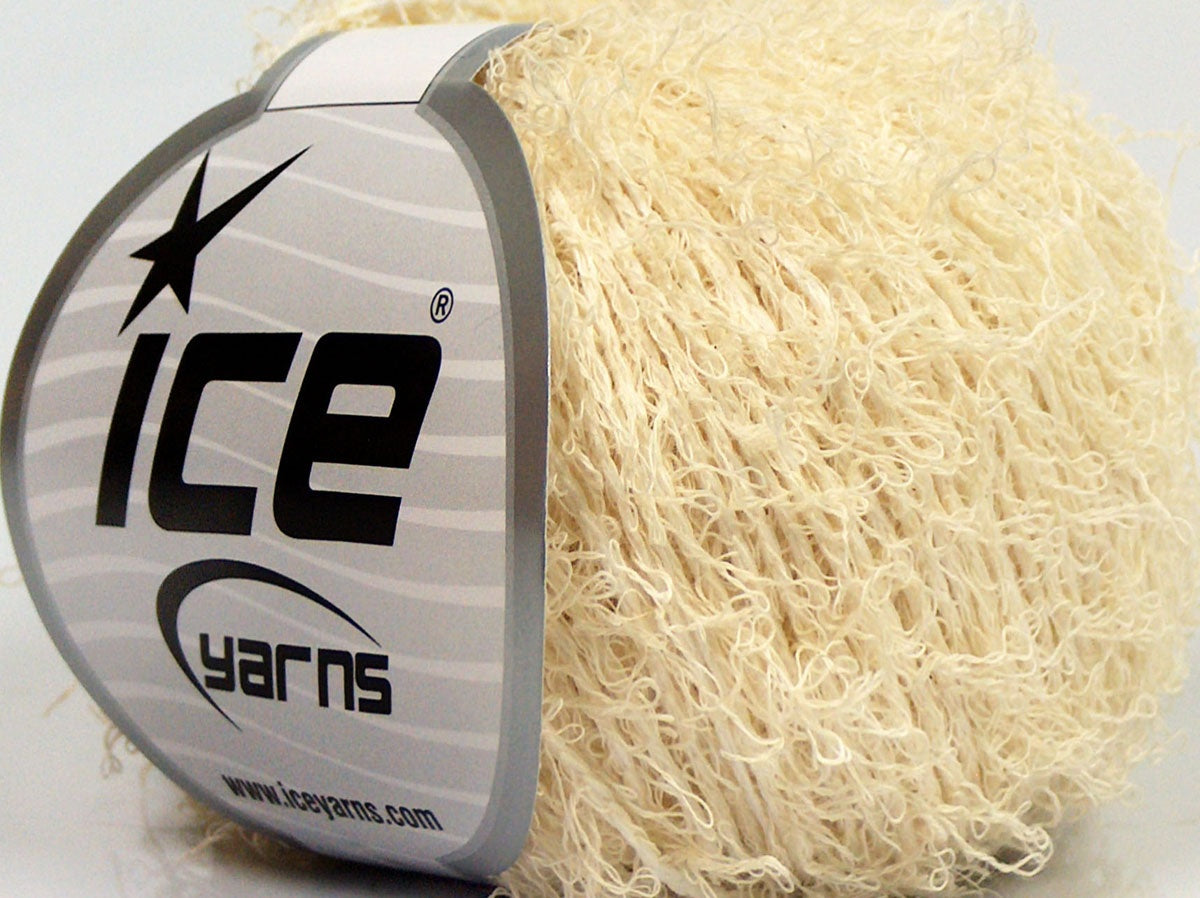 Lot of 8 Skeins Ice Yarns SALE EYELASH (80% Cotton) Hand Knitting Yarn Cream