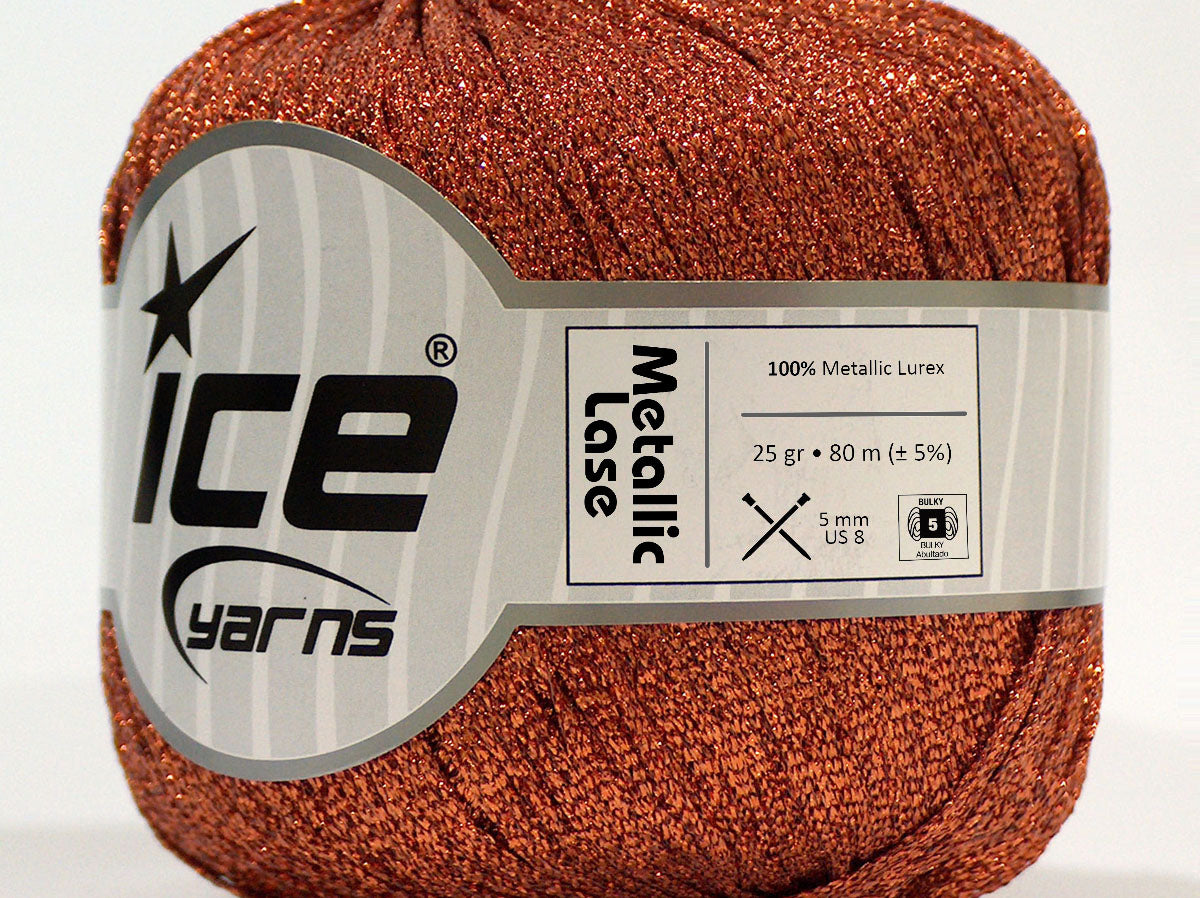 Lot of 6 Skeins Ice Yarns METALLIC LASE Hand Knitting Yarn Copper