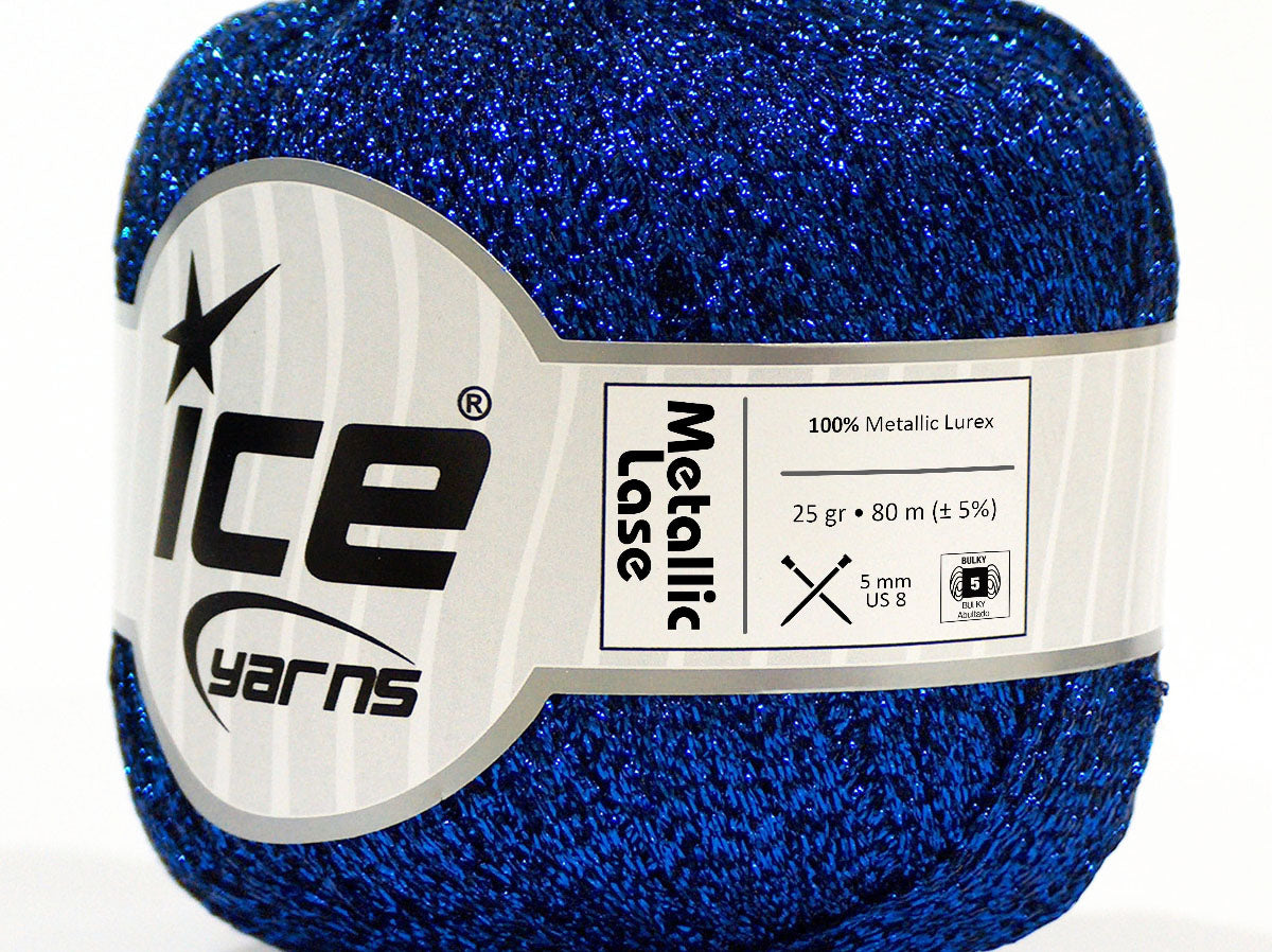 Lot of 6 Skeins Ice Yarns METALLIC LASE Hand Knitting Yarn Blue