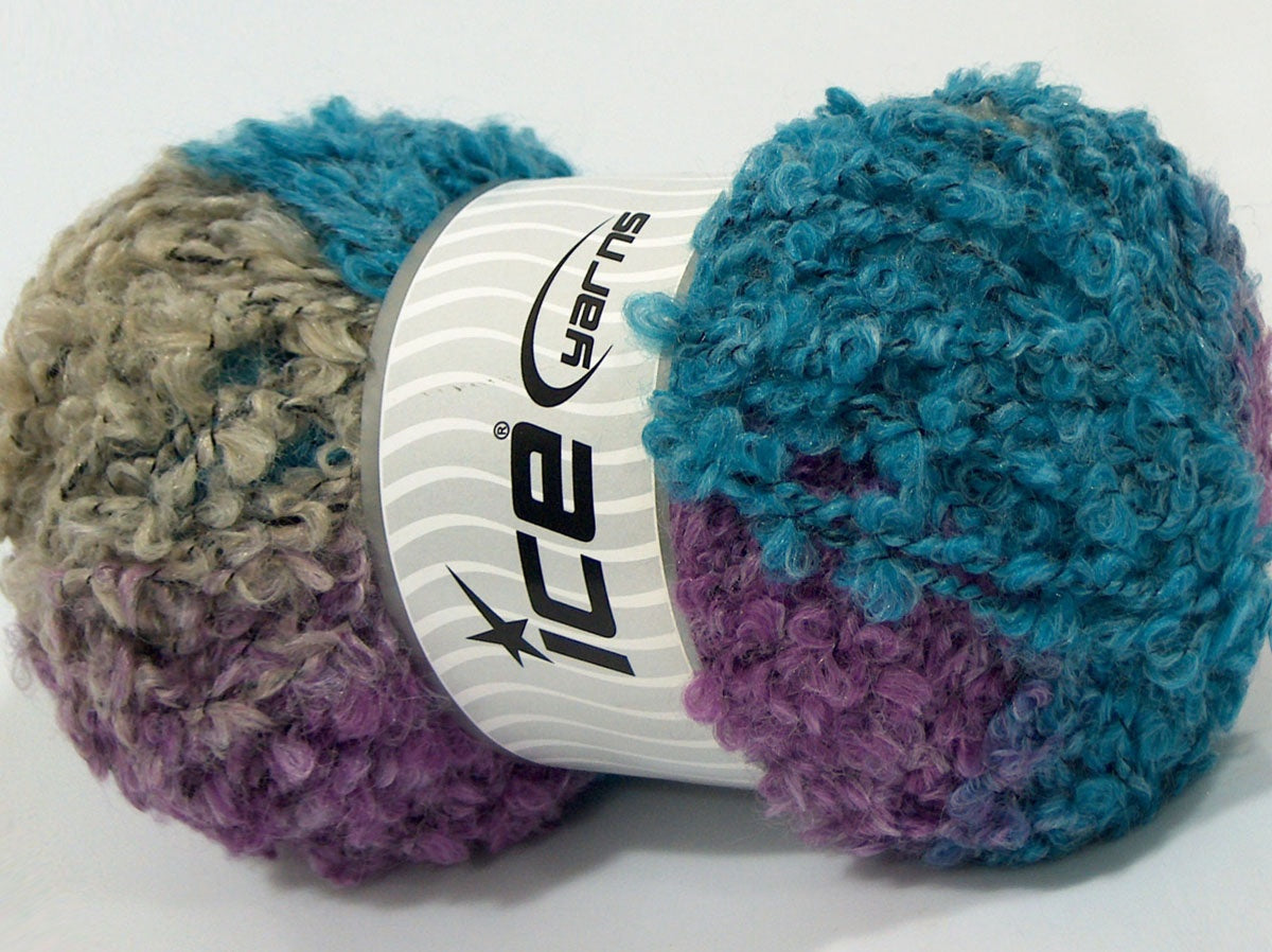 Lot of 4 x 100gr Skeins Ice Yarns BEATRICE (20% Mohair 30% Wool) Yarn Lilac Beige Turquoise