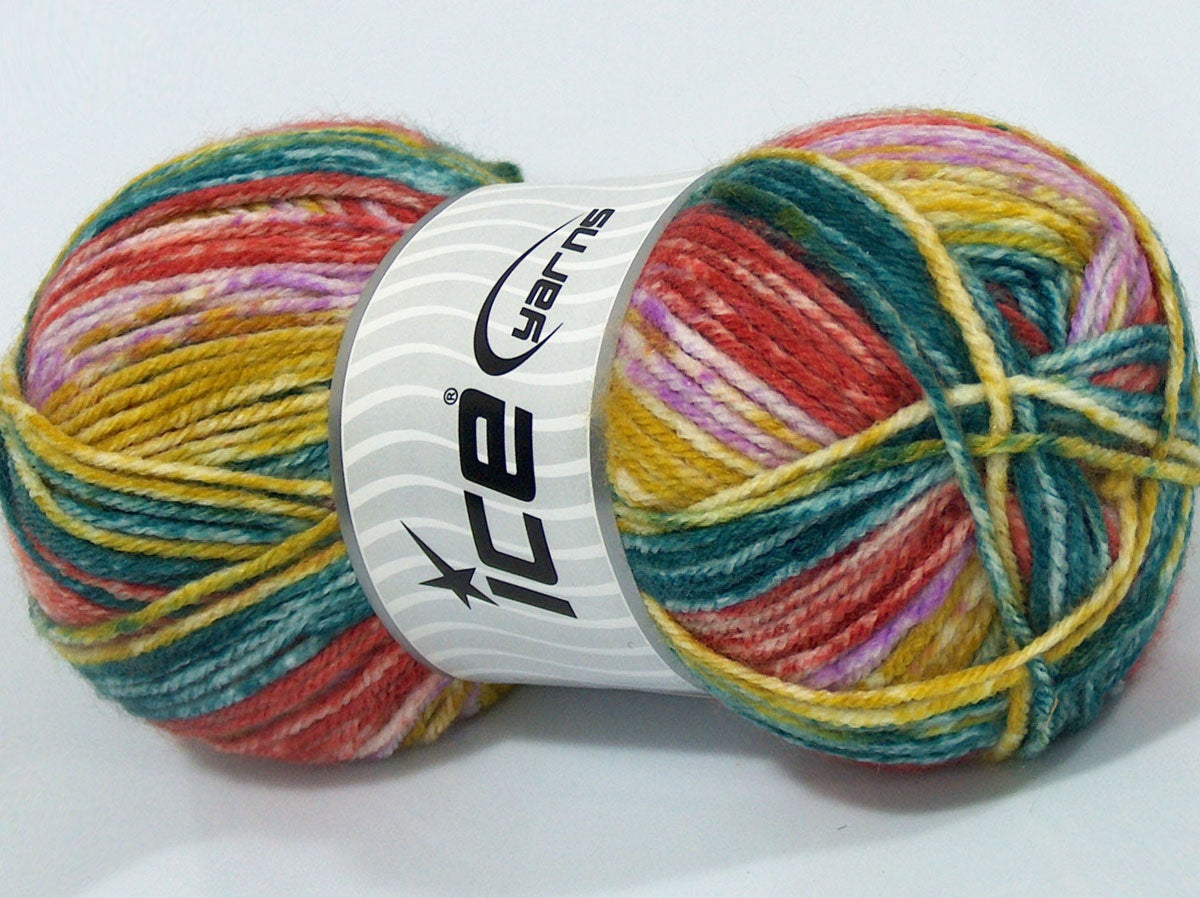Lot of 4 x 100gr Skeins Ice Yarns SALE SELF-STRIPING (15% Wool) Yarn Oil Blue Olive Green Lilac Copper