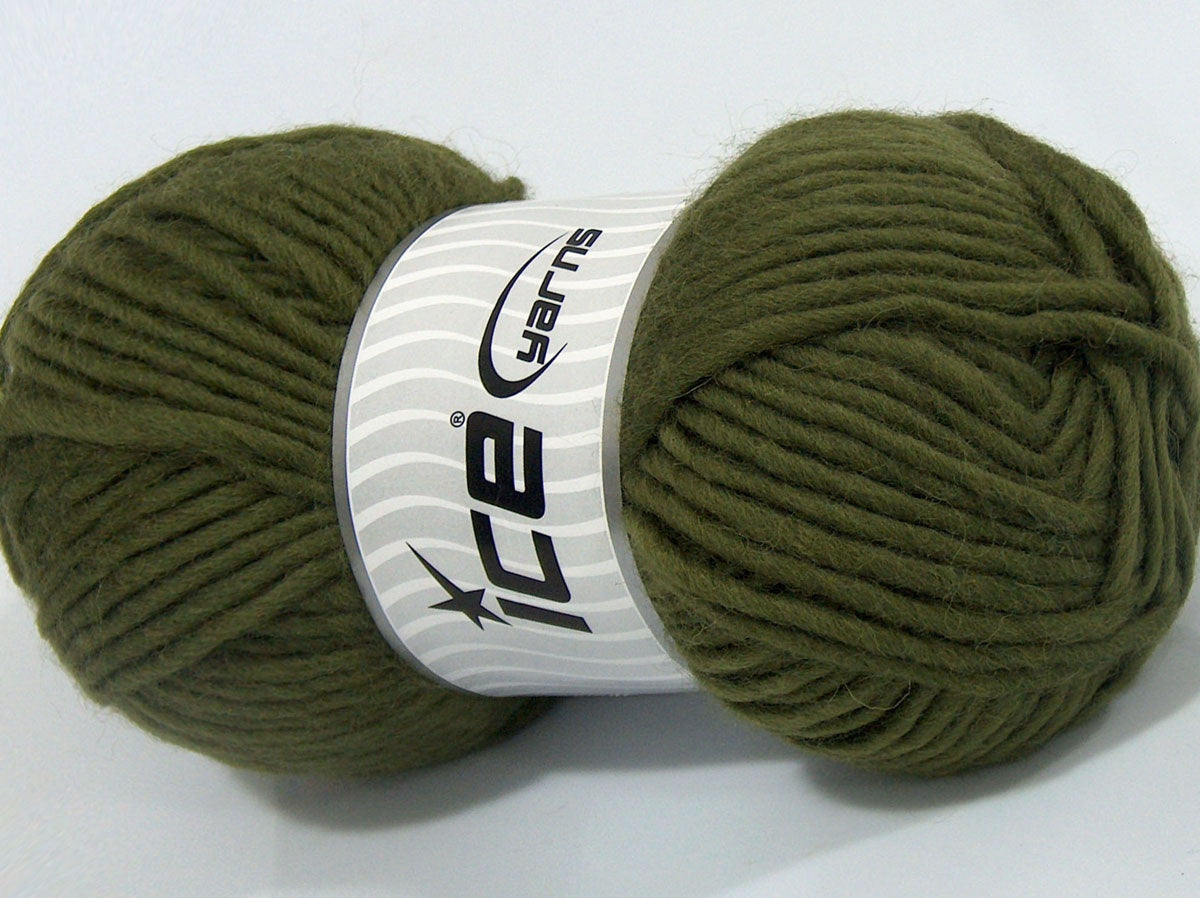 Lot of 4 x 100gr Skeins Ice Yarns TERESINA (100% Wool) Hand Knitting Yarn Khaki