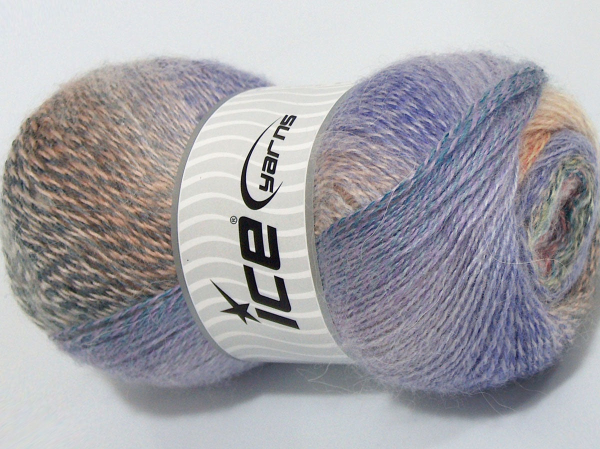 Lot of 4 x 100gr Skeins Ice Yarns MOHAIR PASTEL (10% Mohair 15% Wool) Yarn Pink Green Salmon Lilac Turquoise