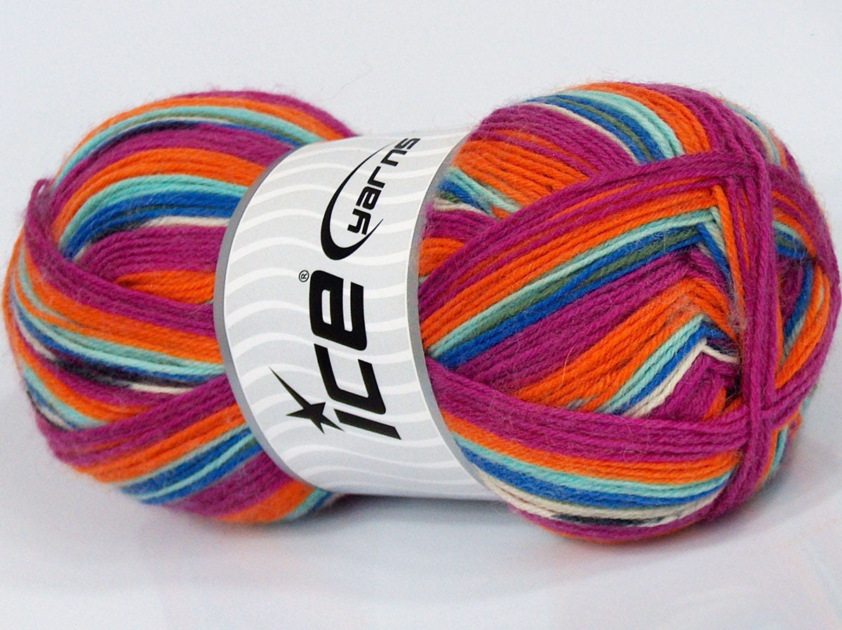 Lot of 4 x 105gr Skeins Ice Yarns SALE SOCK YARN (75% Superwash Wool) Yarn Fuchsia Orange Blue Shades Green