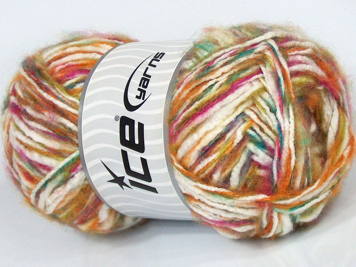 Lot of 4 x 100gr Skeins Ice Yarns CUSTOM BLEND (15% Wool) Yarn White Fuchsia Gold Green