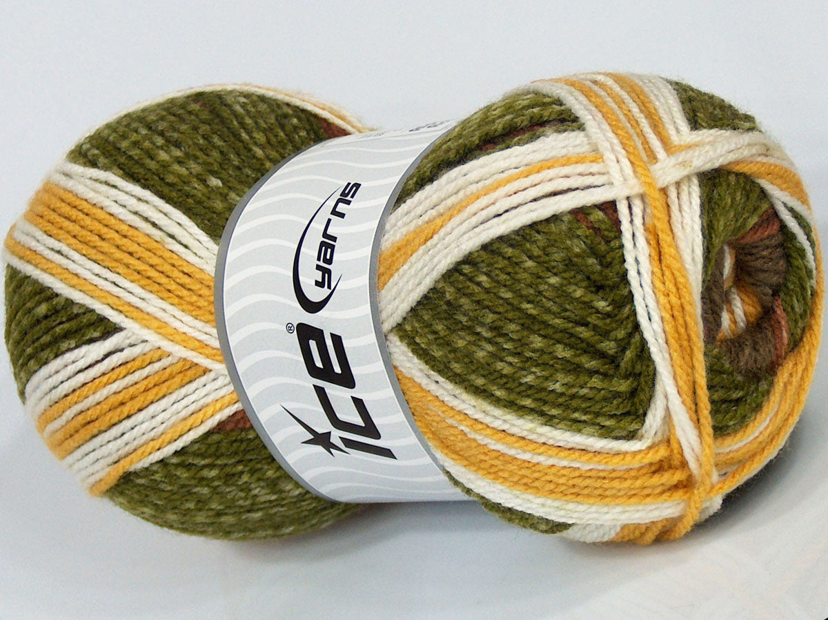 Lot of 3 x 130gr Skeins Ice Yarns SALE SELF-STRIPING Yarn Green Gold White