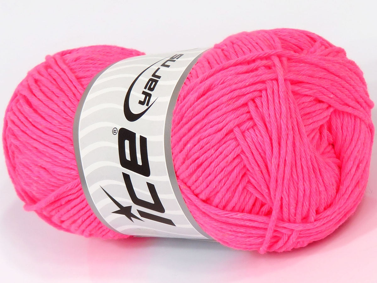 Lot of 4 x 100gr Skeins Ice Yarns NATURAL COTTON WORSTED (100% Cotton) Yarn Neon Pink