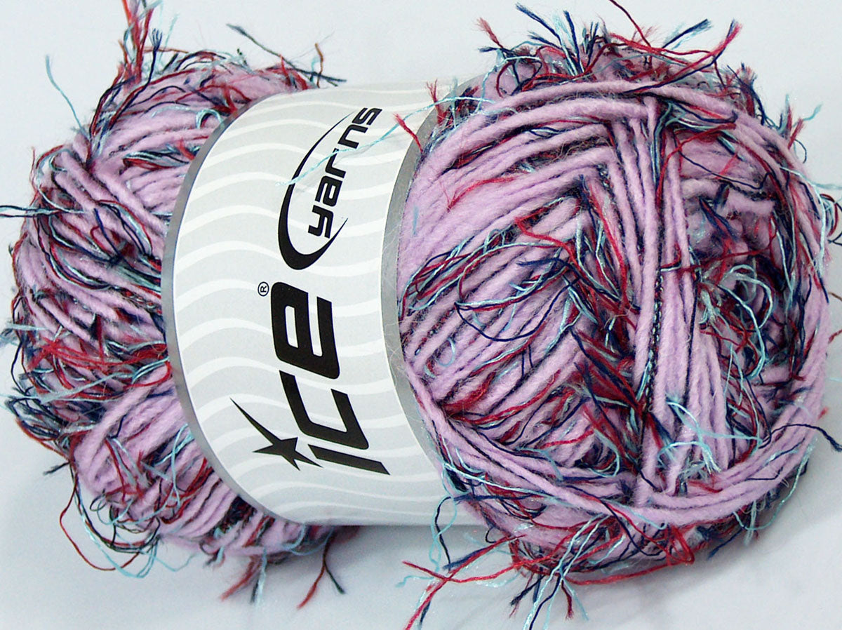 Lot of 4 x 100gr Skeins Ice Yarns SALE EYELASH BLEND (10% Wool) Yarn Light Lilac Turquoise Navy Red