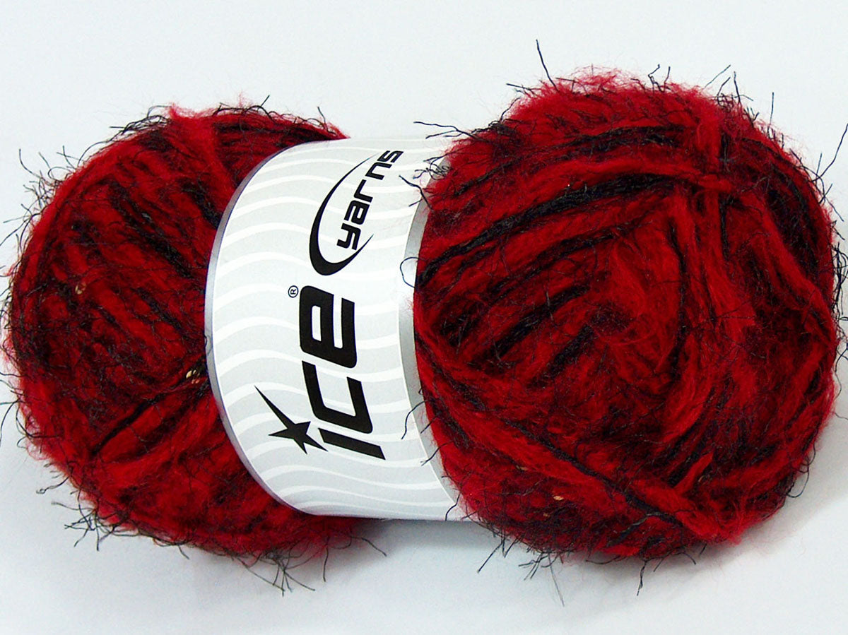 Lot of 4 x 100gr Skeins Ice Yarns SALE MOHAIR-WOOL BLEND (10% Wool 5% Paillette) Yarn Red Black