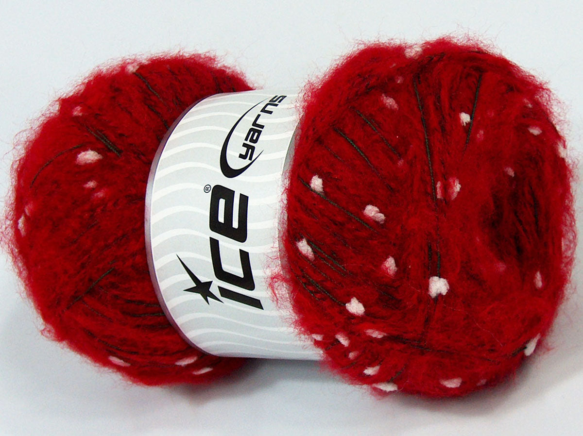 Lot of 4 x 100gr Skeins Ice Yarns SALE MOHAIR-WOOL BLEND (10% Wool) Yarn Red Green White