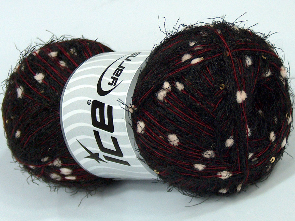 Lot of 4 x 100gr Skeins Ice Yarns CUSTOM BLEND (5% Paillette) Yarn Black Burgundy White